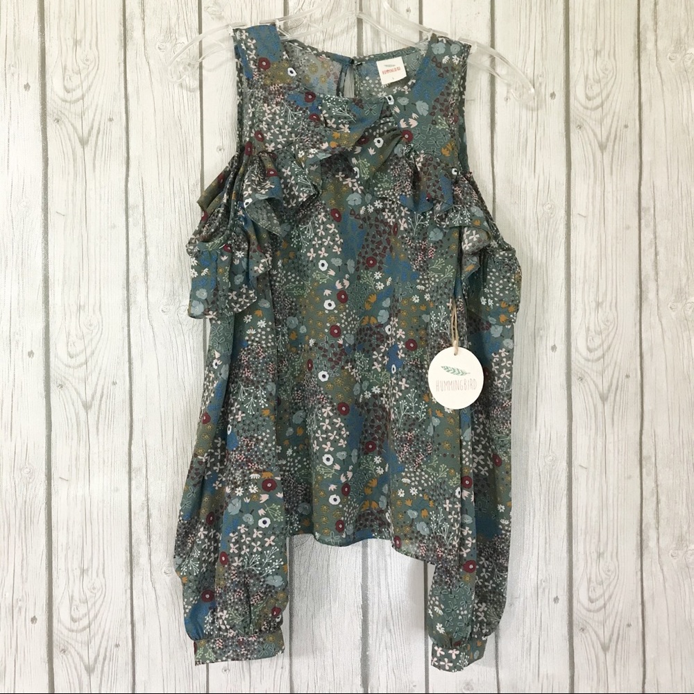 Hummingbird Chiffon Cold-Shoulder Top Size: Large